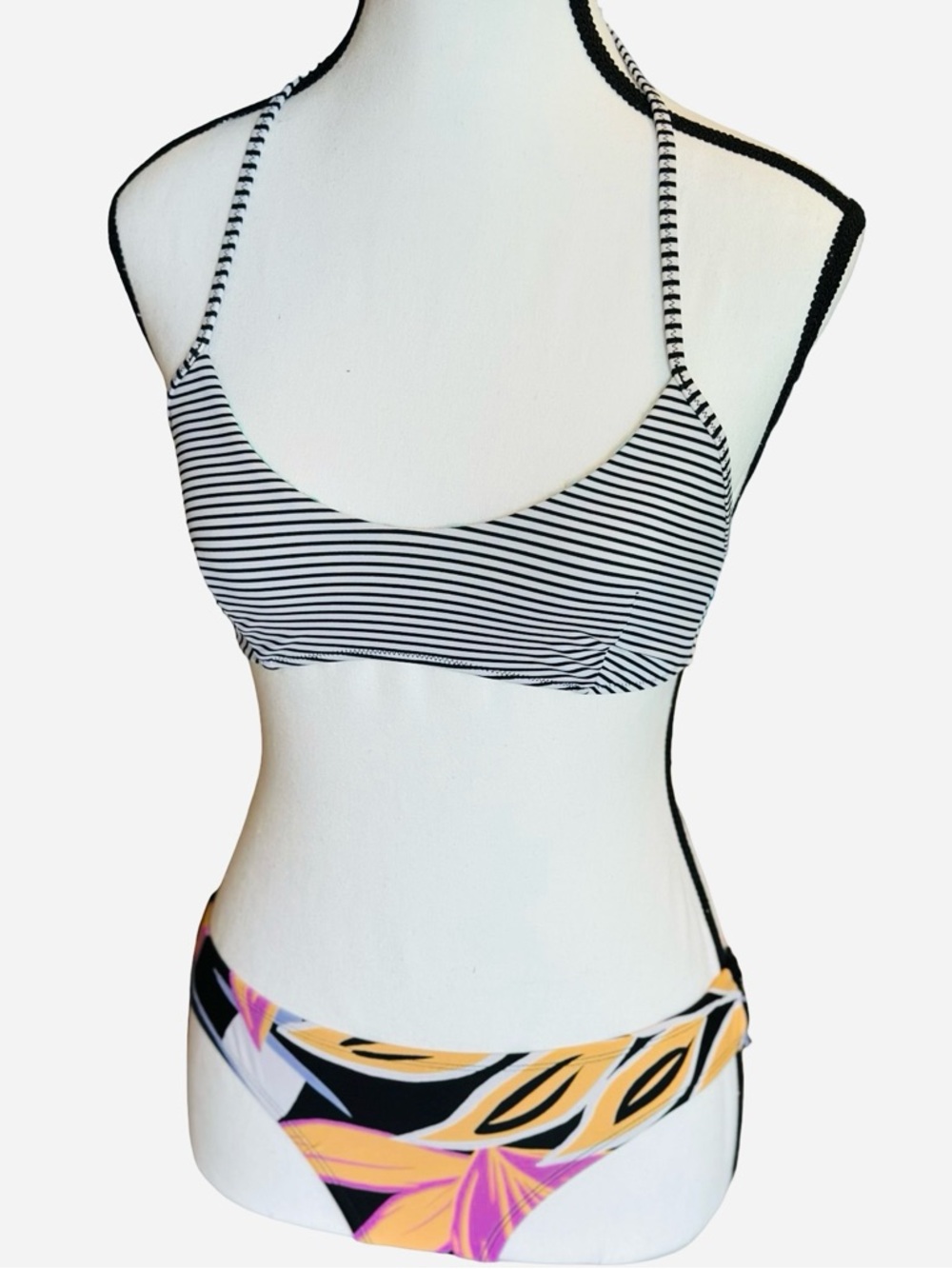 Kona Sol Black, Yellow & Pink Tropical Print Bikini Bottoms - Small, New
